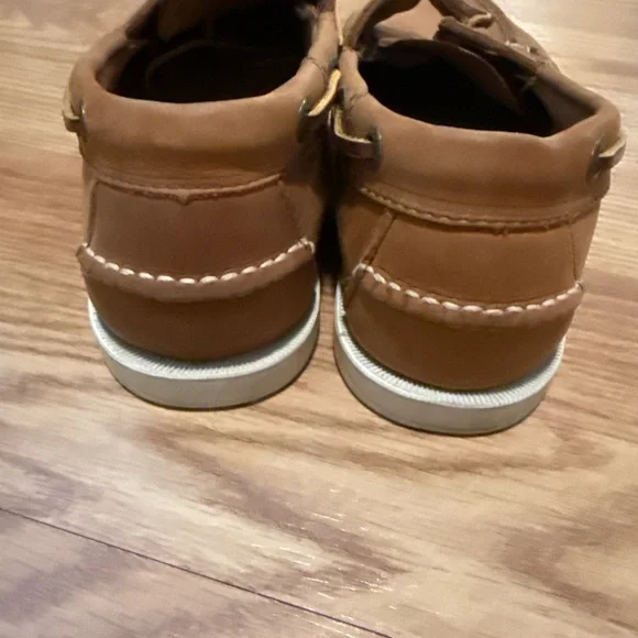 L.L.Bean Boat Shoes Womens 6W Wide Tan Leather Lace Up Moc Toe Loafers - Picture 7 of 10